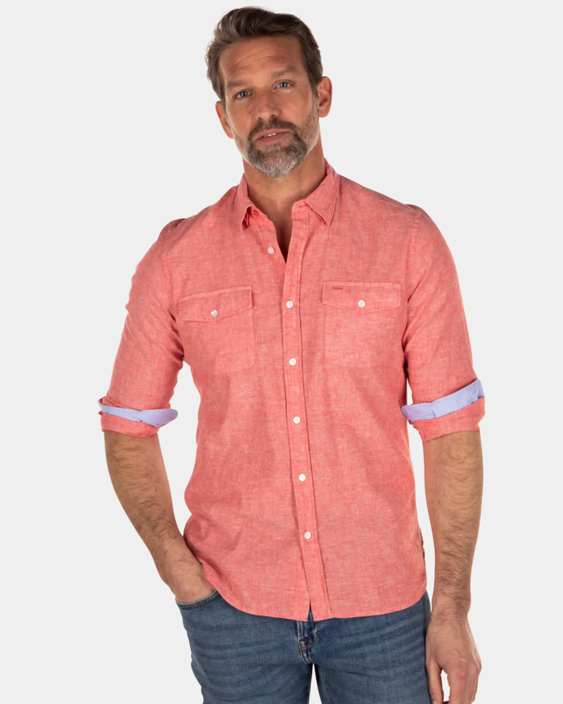 Plain cotton linen shirt - Orange Red