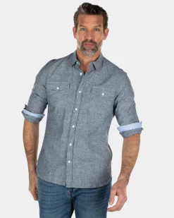 Plain cotton linen shirt - Key Navy