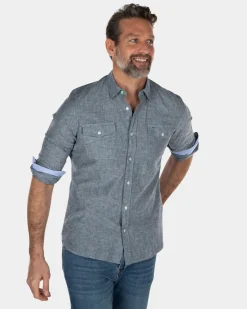 Plain cotton linen shirt - Key Navy