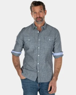 Plain cotton linen shirt - Key Navy