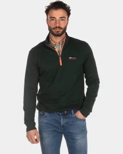 Plain half zip sweater - Dark Pine