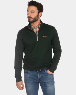 Plain half zip sweater - Dark Pine