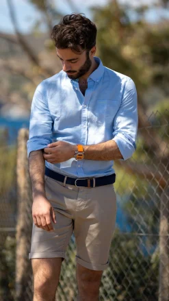 Plain linen shirt in many colors - Rhythm Blue