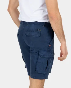Printed linen cotton cargo shorts - Key Navy