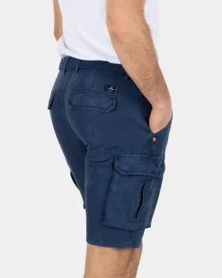 Printed linen cotton cargo shorts - Key Navy