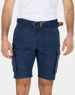 Printed linen cotton cargo shorts - Key Navy