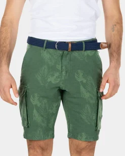 Printed linen cotton cargo shorts - Active Army