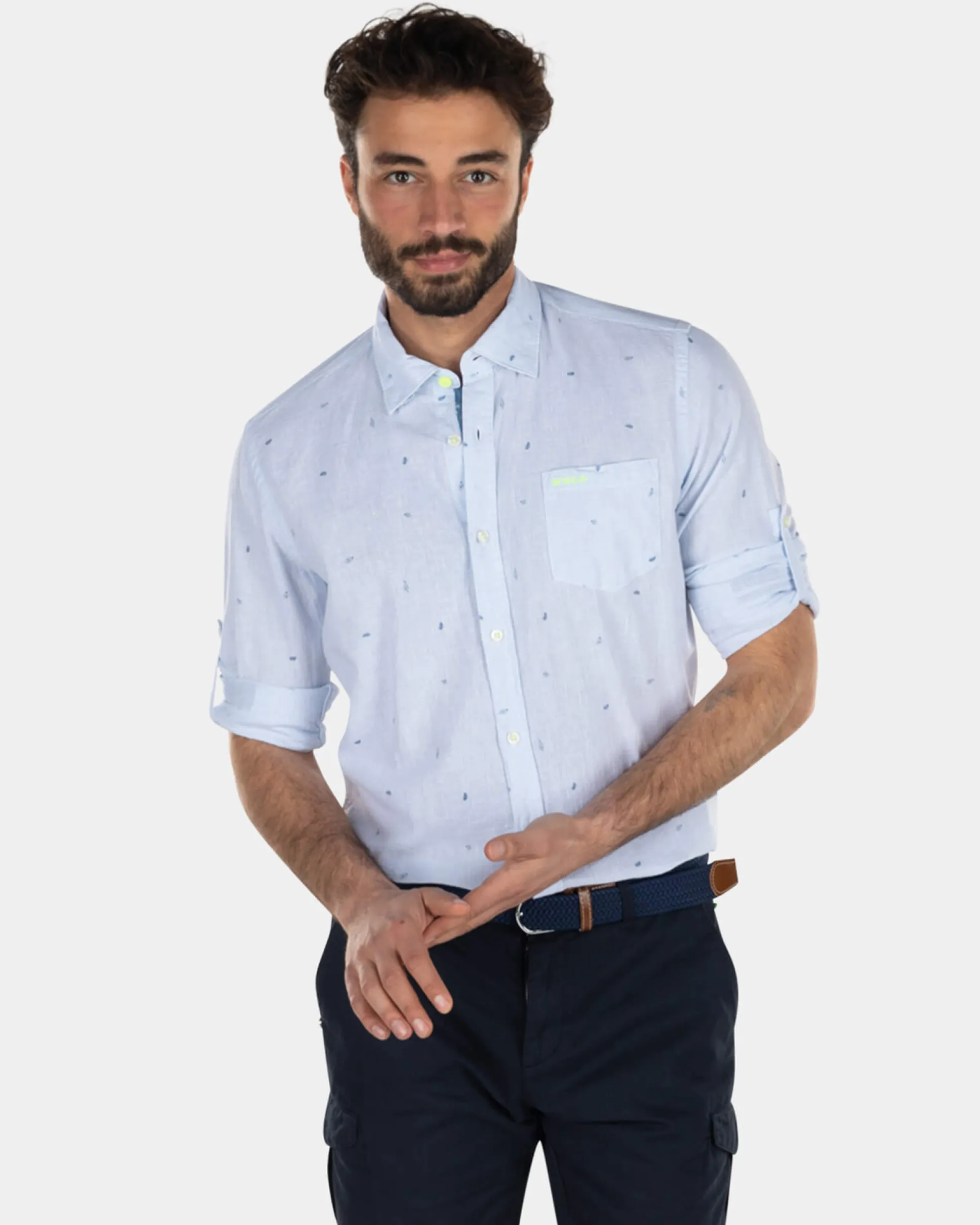 Printed linen shirt - Light Blue