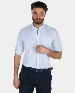 Printed linen shirt - Light Blue