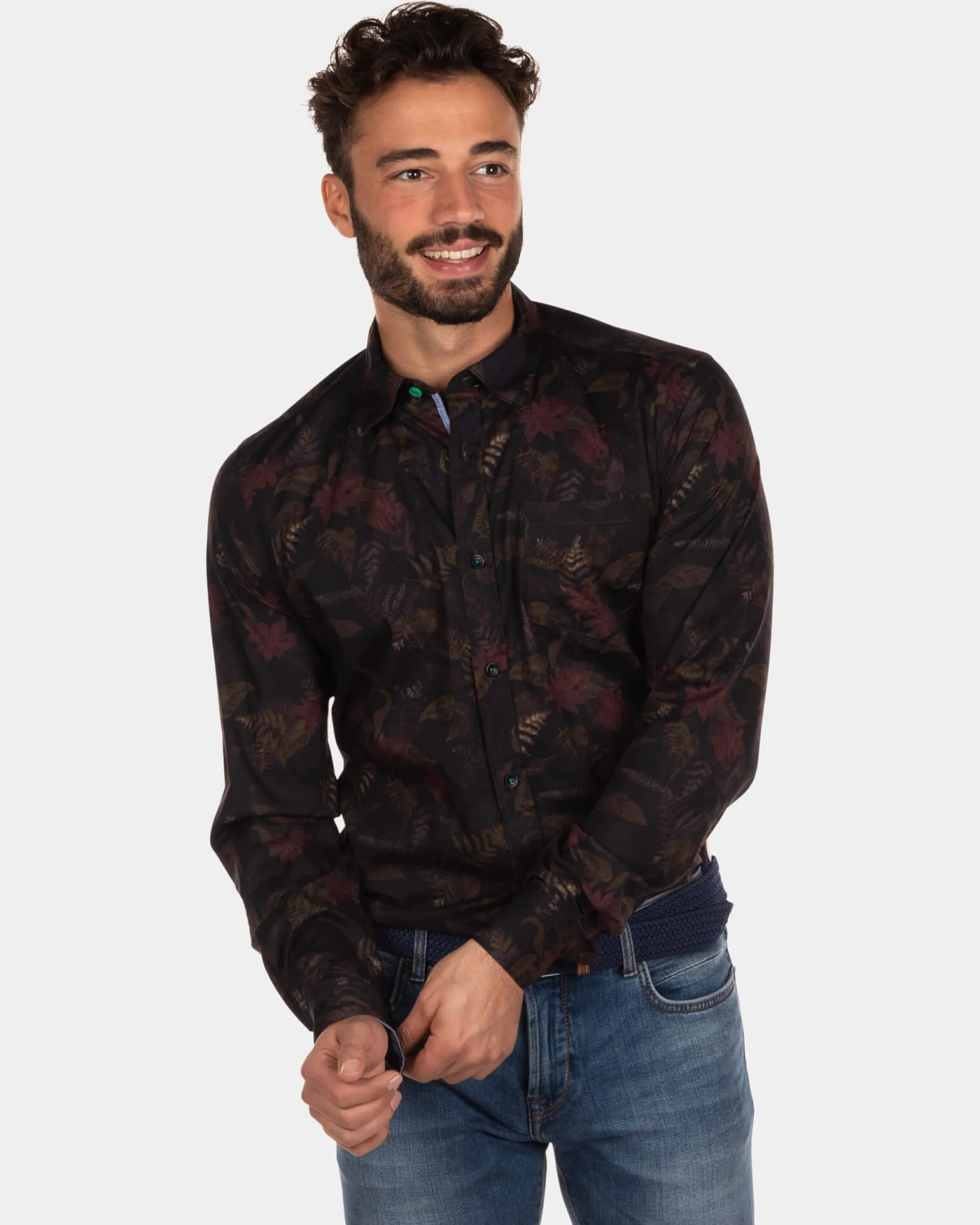 Printed stretch shirt Opua - Steady Navy