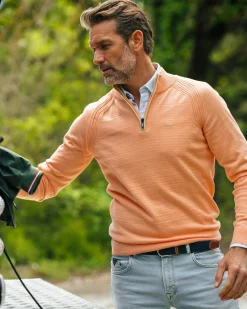 Pullover with half zip in orange