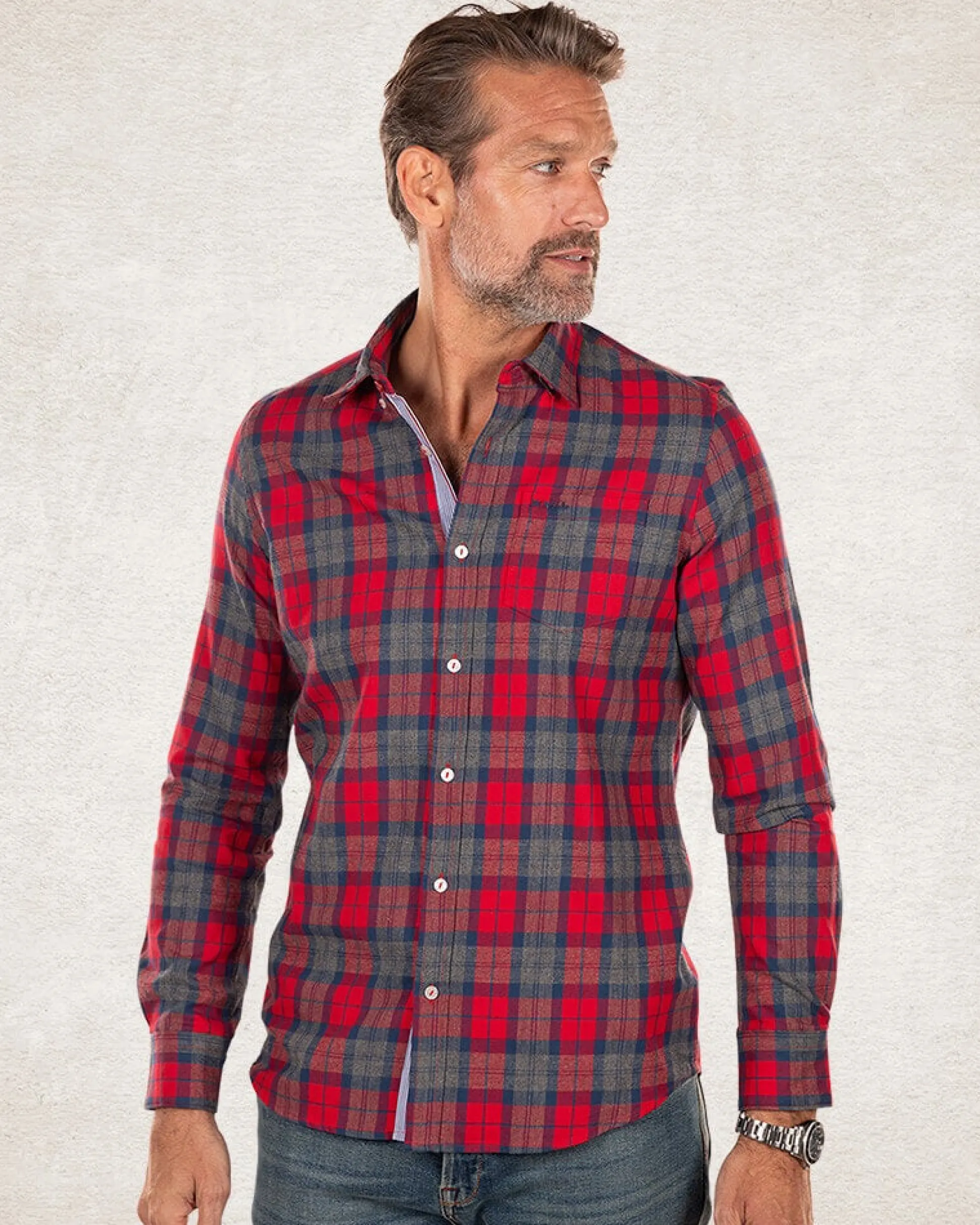 Red and black cotton flannel shirt - Carmine red