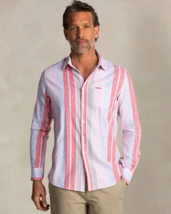 Red and blue striped linen shirt
