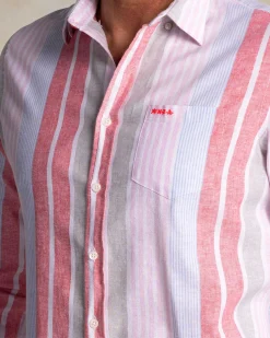 Red and blue striped linen shirt