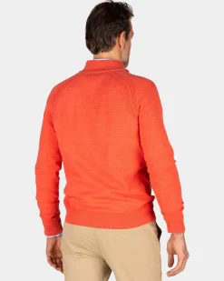Red cotton half-zip pullover - Red Orange