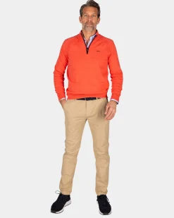 Red cotton half-zip pullover - Red Orange