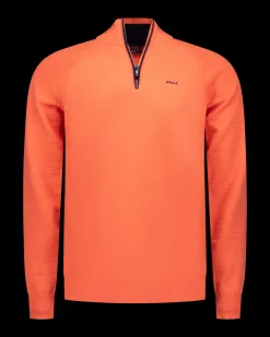 Red cotton half-zip pullover - Red Orange