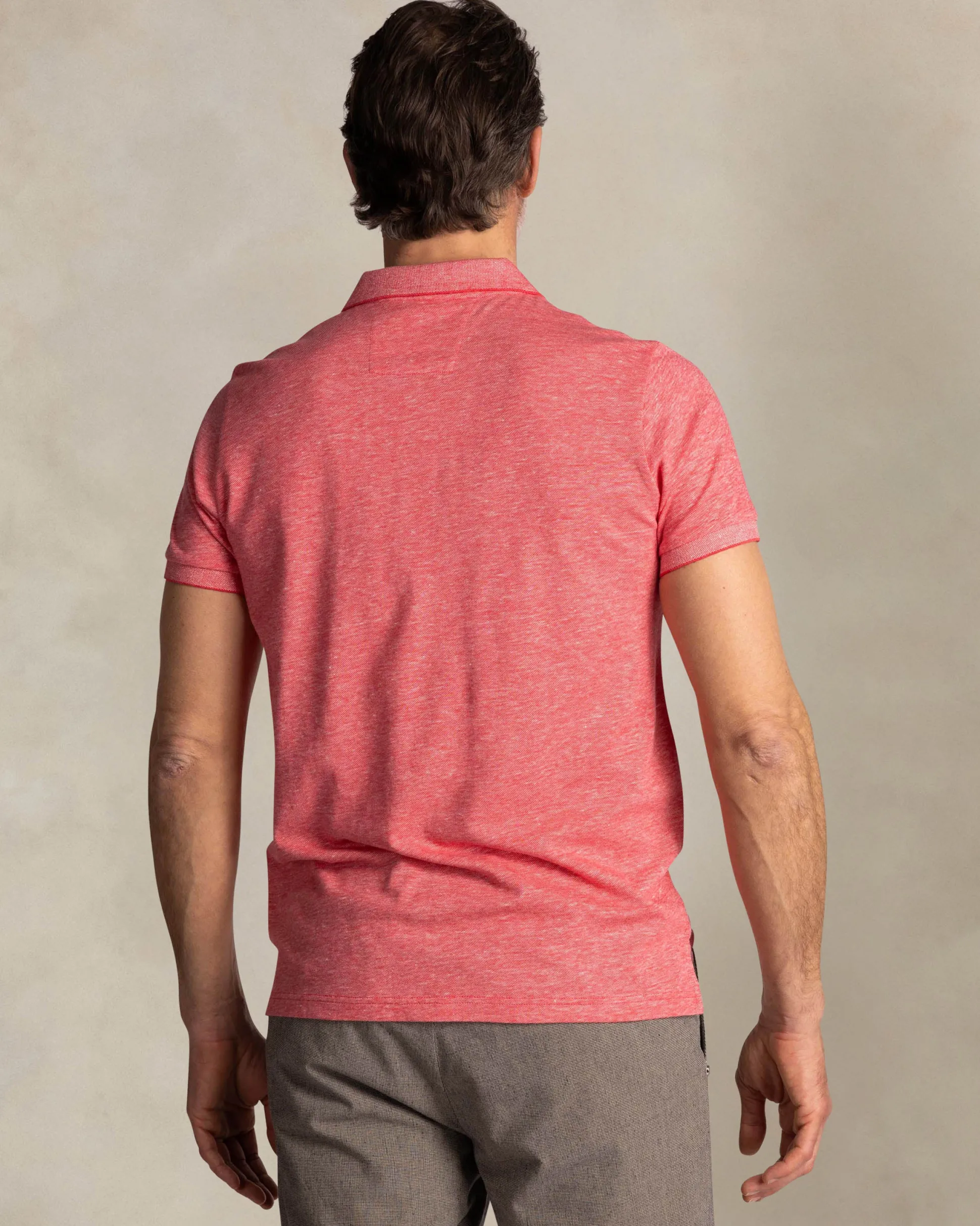 Red solid polo made of cotton and linen