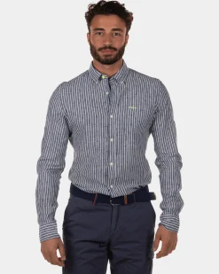 Rotonuiaha Striped Linen Shirt - Lead Green