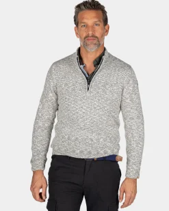 Sand-colored cotton sweater with half-zip - Shimmering Sand