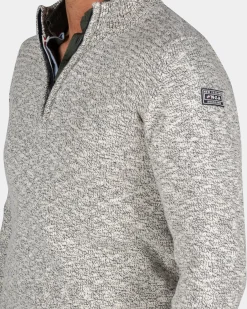 Sand-colored cotton sweater with half-zip - Shimmering Sand