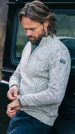 Sand-colored cotton sweater with half-zip - Shimmering Sand