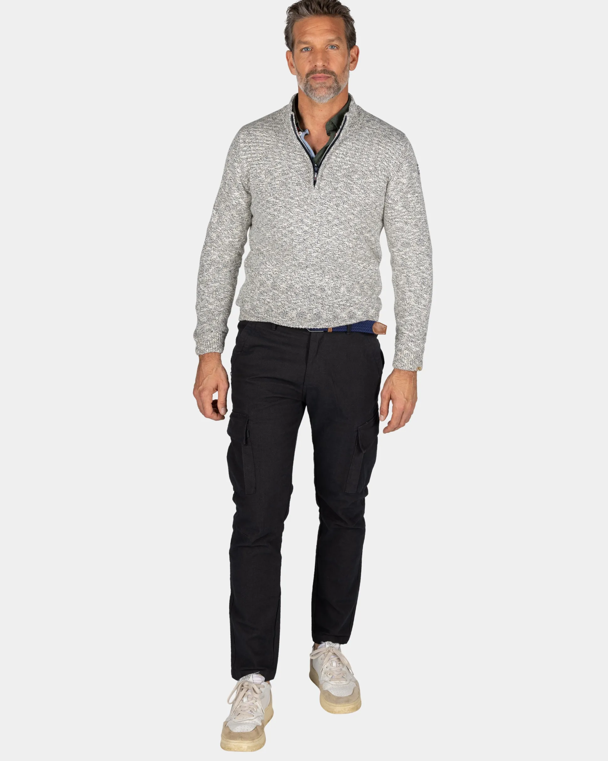Sand-colored cotton sweater with half-zip - Shimmering Sand