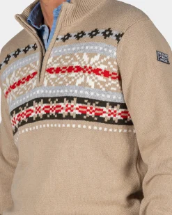 Sand-colored pullover with knitted print - Shimmering Sand