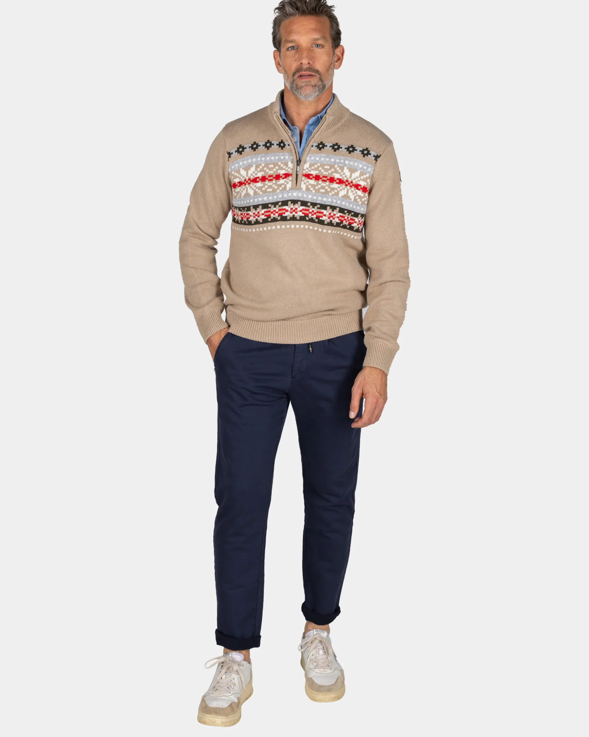 Sand-colored pullover with knitted print - Shimmering Sand