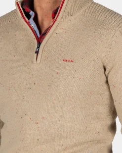 Sand-colored pullover with half-zip - Shimmering Sand