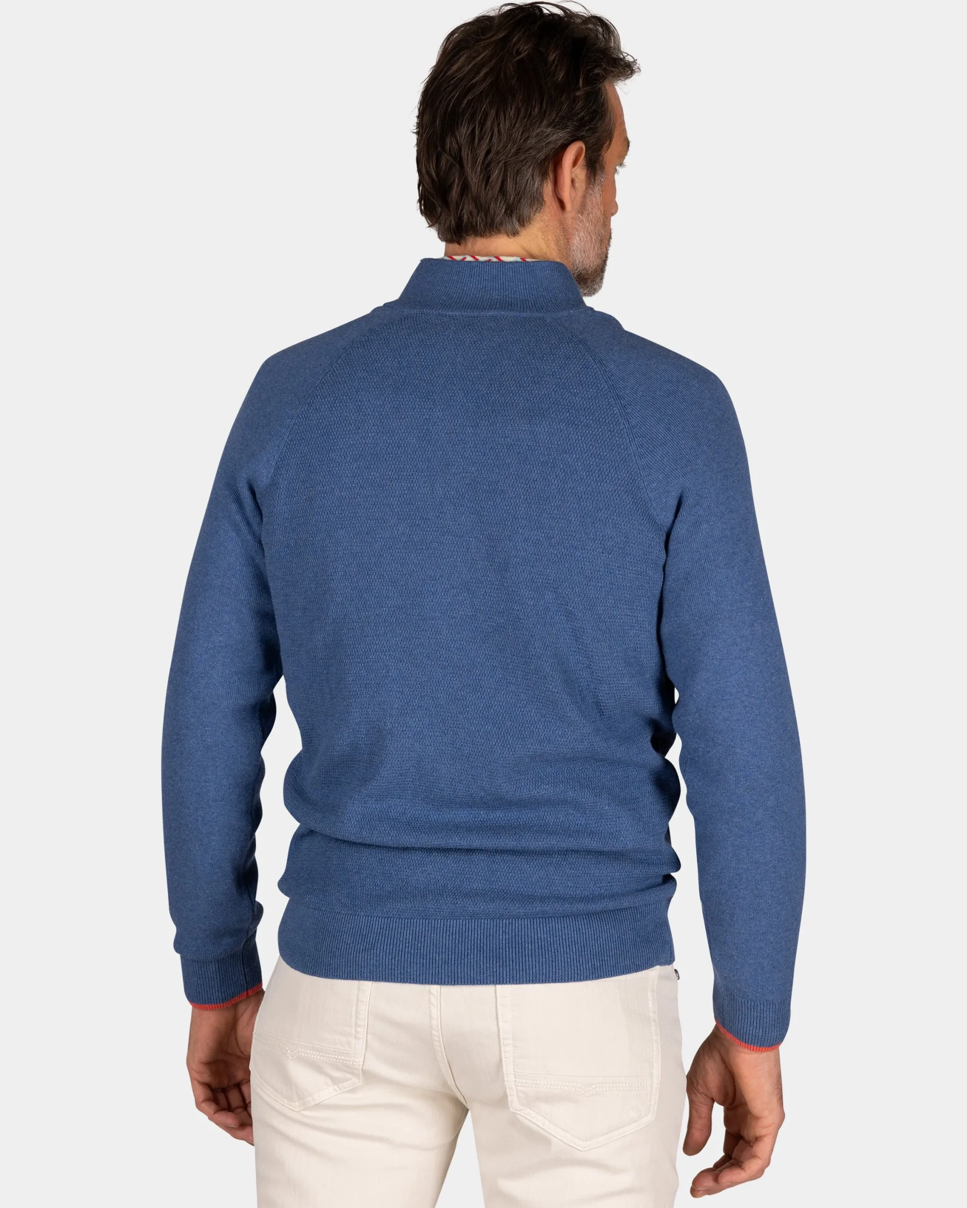 Solid blue cotton pullover with half zip