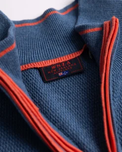 Solid blue cotton pullover with half zip