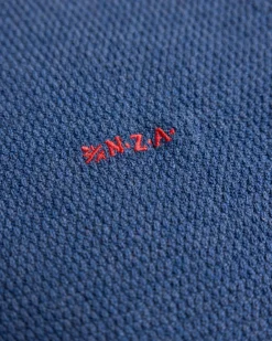 Solid blue cotton pullover with half zip