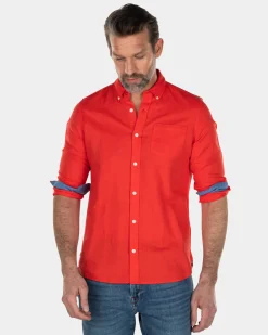 Solid coloured linen shirt - Orange Red