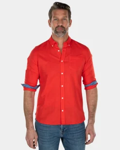 Solid coloured linen shirt - Orange Red