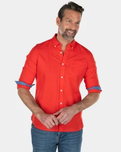 Solid coloured linen shirt - Orange Red
