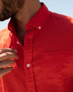 Solid coloured linen shirt - Orange Red