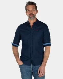 Solid coloured linen shirt - Key Navy