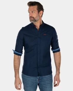 Solid coloured linen shirt - Key Navy
