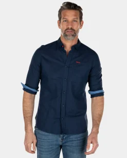 Solid coloured linen shirt - Key Navy