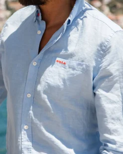 Solid coloured linen shirt - Bright Sky