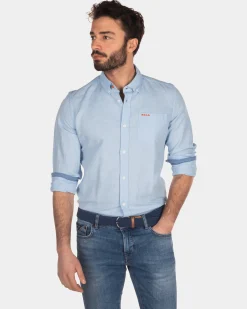 Solid coloured linen shirt - Bright Sky