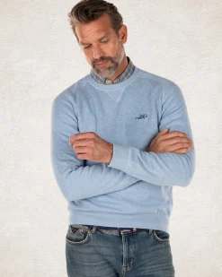 Solid coloured round neck sweater - Pale Blue
