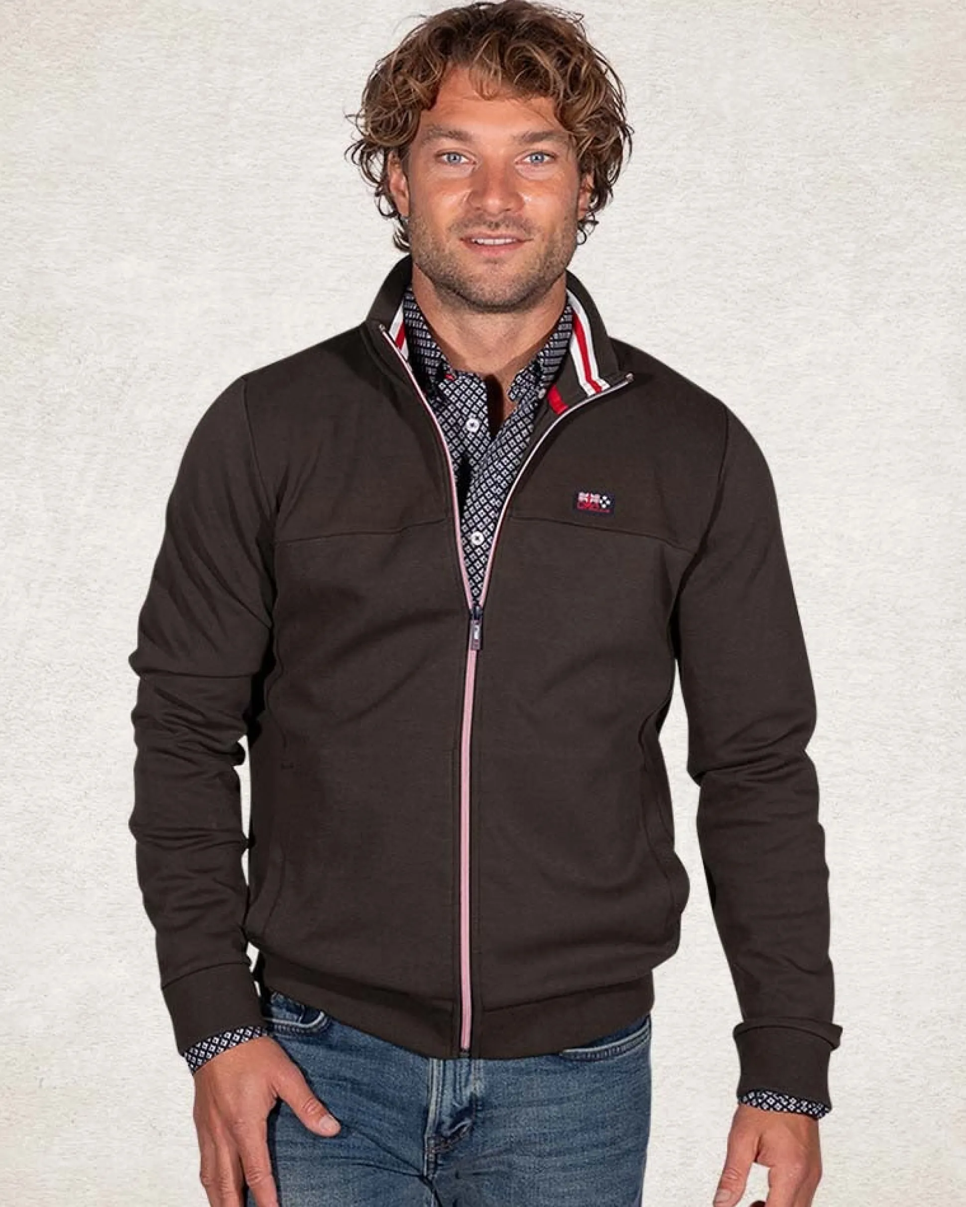 Solid coloured sweat cardigan - Smoked Green