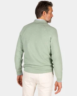 Solid green cotton pullover with half zip