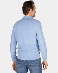 Solid light blue cotton pullover with half zip