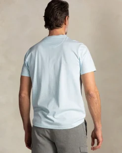 Solid light blue cotton T-shirt with round neck