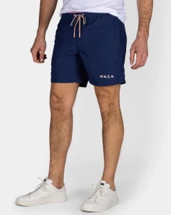 Solid Navy Swim Shorts with Pink Details