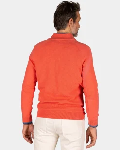 Solid orange cotton pullover with half zip