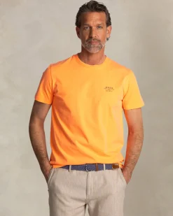 Solid orange cotton T-shirt with round neck